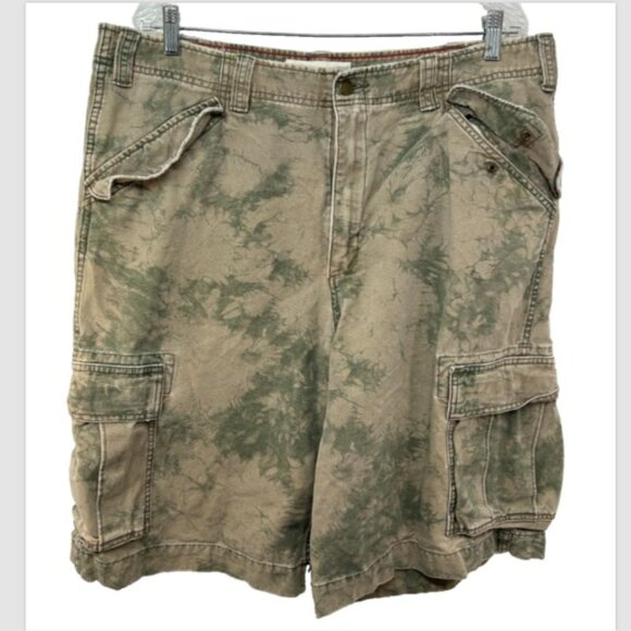 Mossimo Cargo Supply mens shorts 38 brown green camoflauge vtg distressed casual - Picture 14 of 14